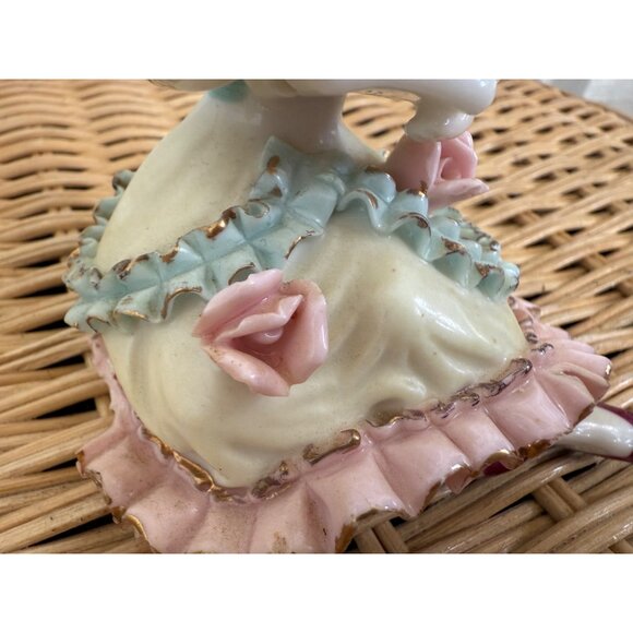 Vintage 50's Porcelain Victorian Girl Reading book Flowers Ruffles Victorian - Picture 7 of 12